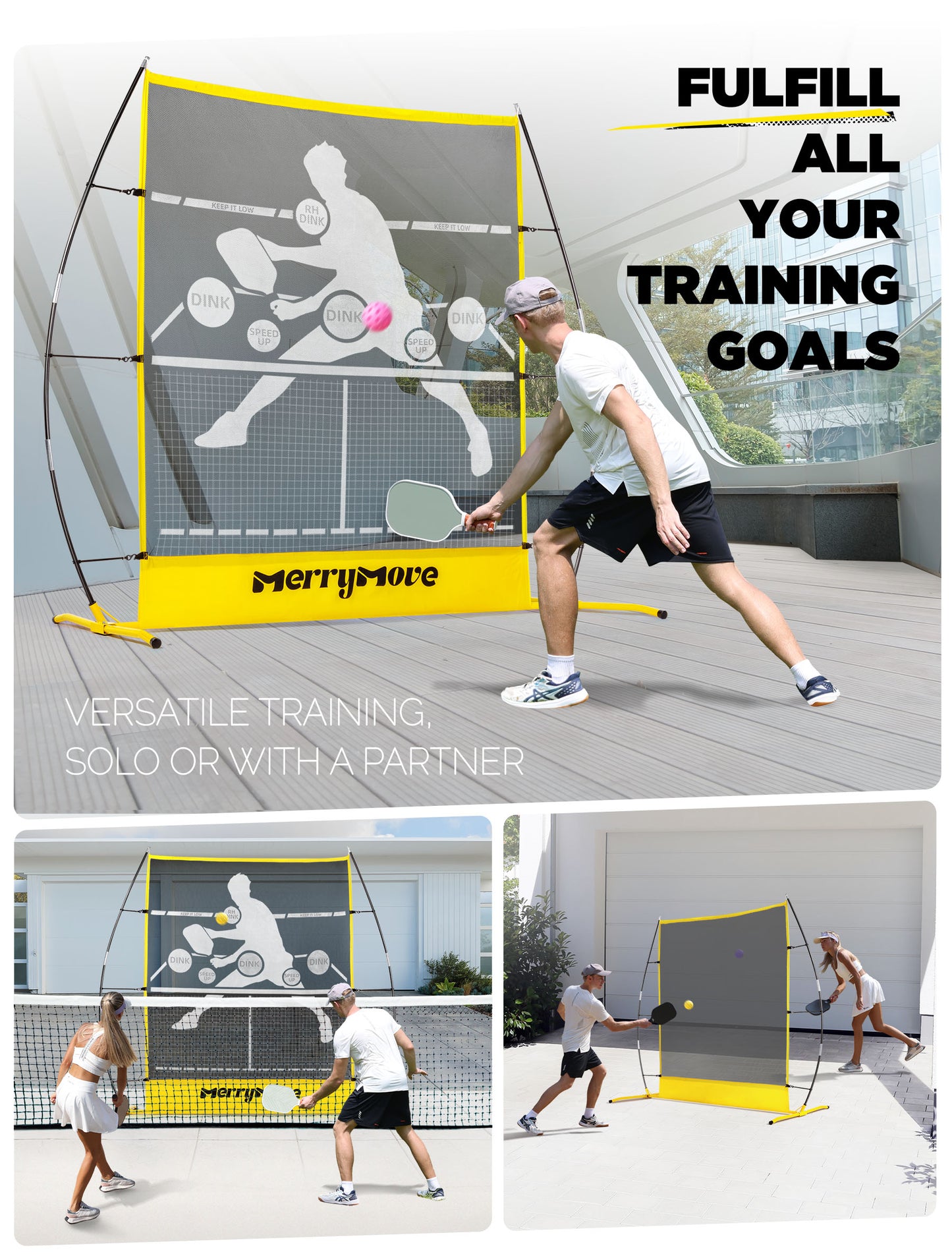 Pickleball Practice Rebounder Net: Portable 2in1 Trainer for Indoor Outdoor Dink Volley