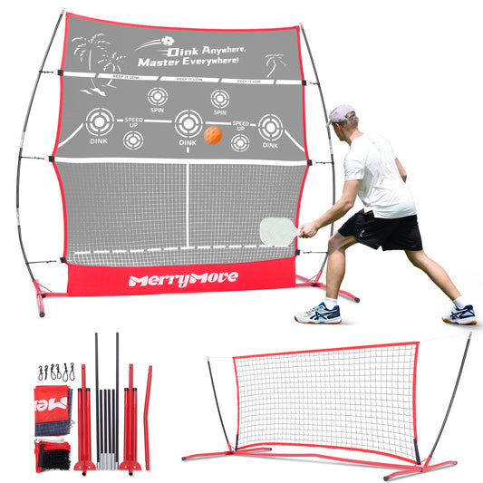 Pickleball Practice Rebounder for Training: Red Pickle Ball Net Training Equipment for Solo Practice - 6FT Mini Pickleball Net for Outdoor Driveway Backyard and Indoor Garage