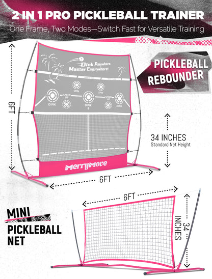 Pickleball Rebound Net for Practice: Pink Pickleball Net Training Aid for Launcher Portable for Outdoor Backyard Driveway - Pickle Ball Gifts for Women Teens Adults
