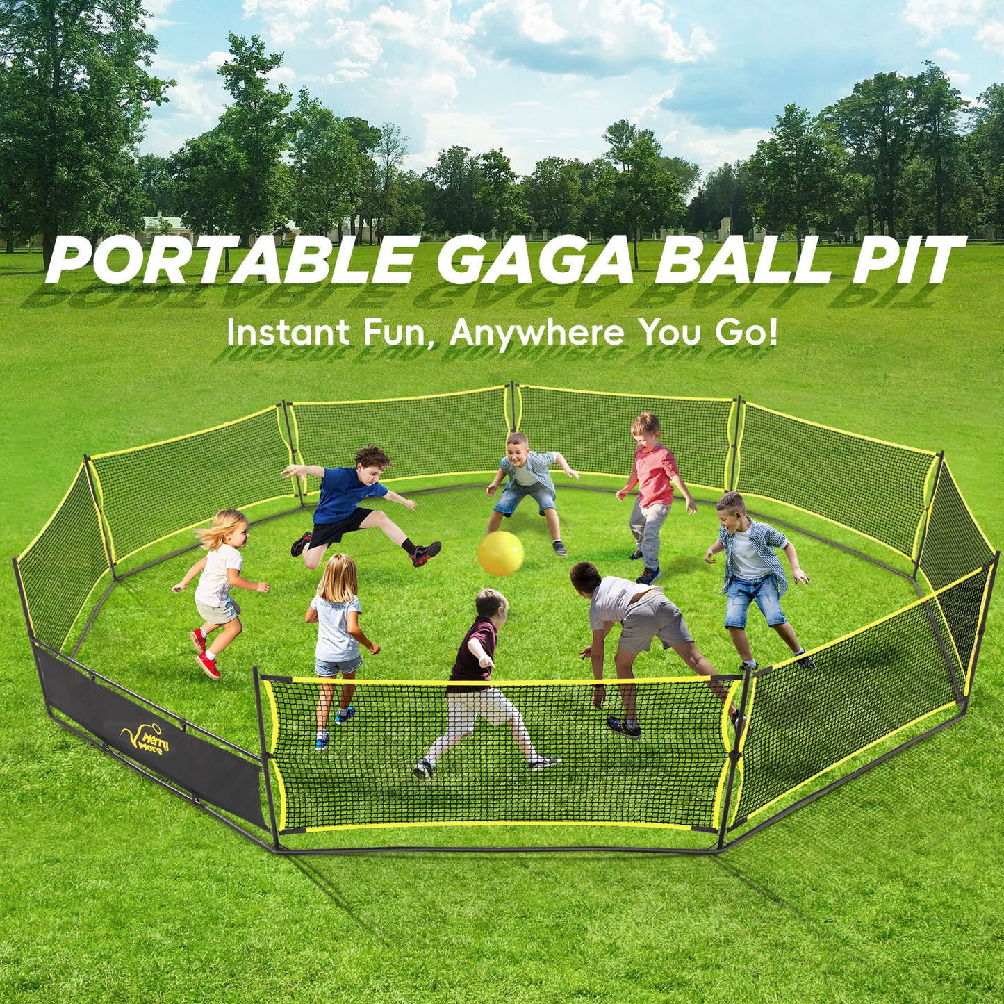 Gaga Ball Pit Portable: 15FT 3in1 Gaga Pit with Basketball Hoop and Soccer Goals