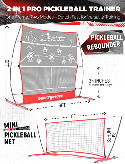 Pickleball Practice Rebounder for Training: Red Pickle Ball Net Training Equipment for Solo Practice - 6FT Mini Pickleball Net for Outdoor Driveway Backyard and Indoor Garage