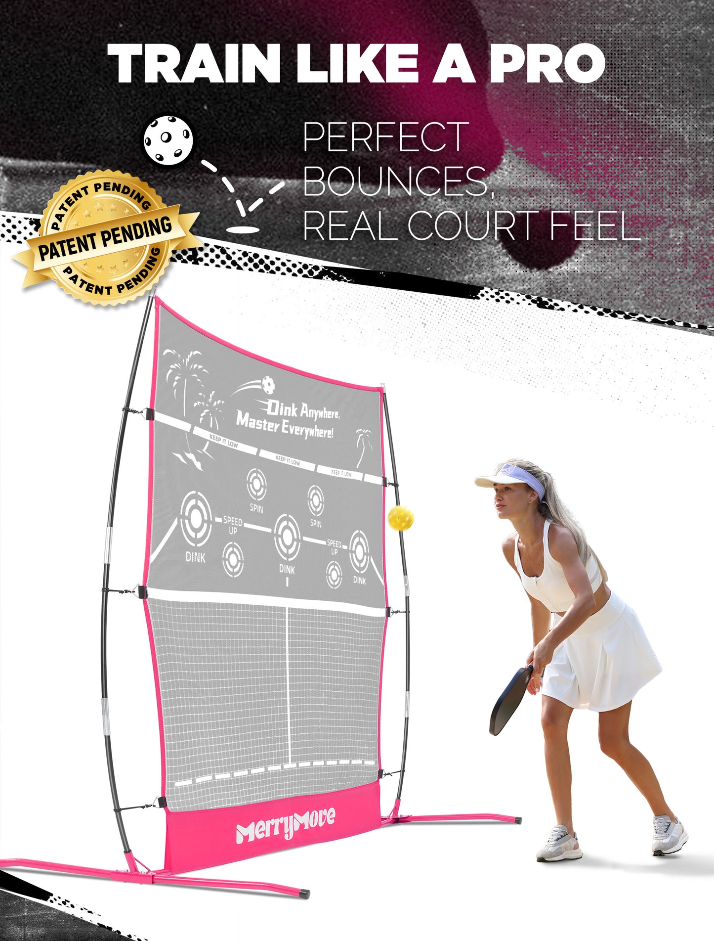 Pickleball Rebound Net for Practice: Pink Pickleball Net Training Aid for Launcher Portable for Outdoor Backyard Driveway - Pickle Ball Gifts for Women Teens Adults