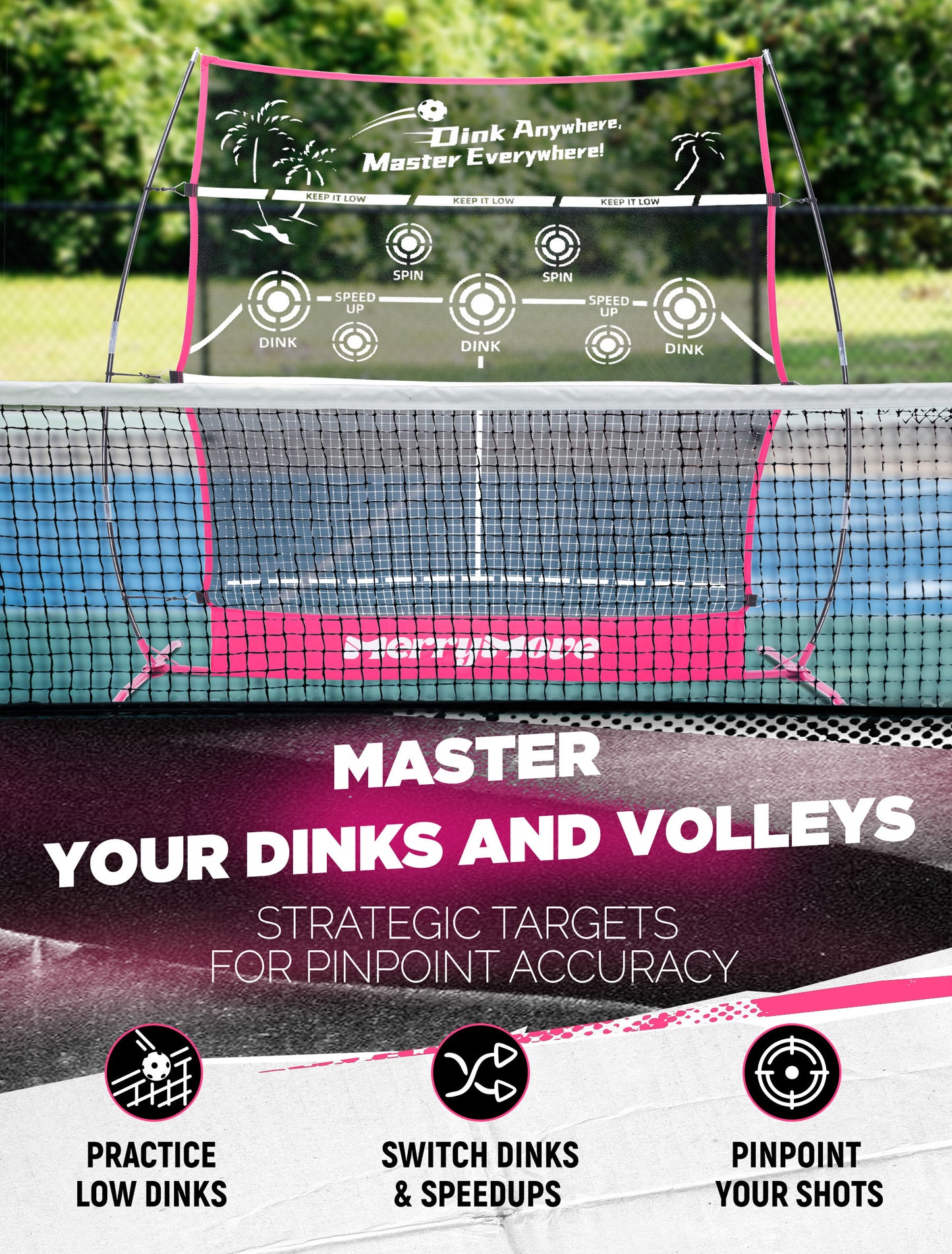 Pickleball Rebound Net for Practice: Pink Pickleball Net Training Aid for Launcher Portable for Outdoor Backyard Driveway - Pickle Ball Gifts for Women Teens Adults