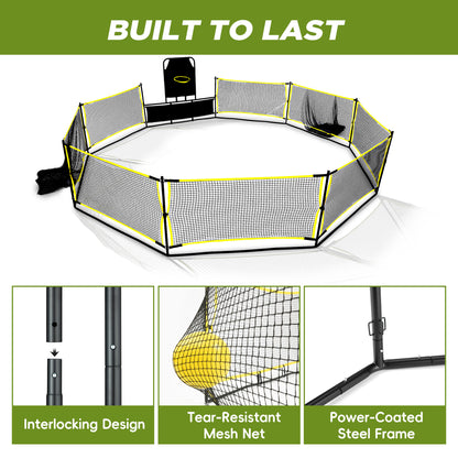 Gaga Ball Pit Portable: 15FT 3in1 Gaga Pit with Basketball Hoop and Soccer Goals - Play System for Kids 4 to 12 Years Old Indoor Outdoor for Backyard School Camp Activities