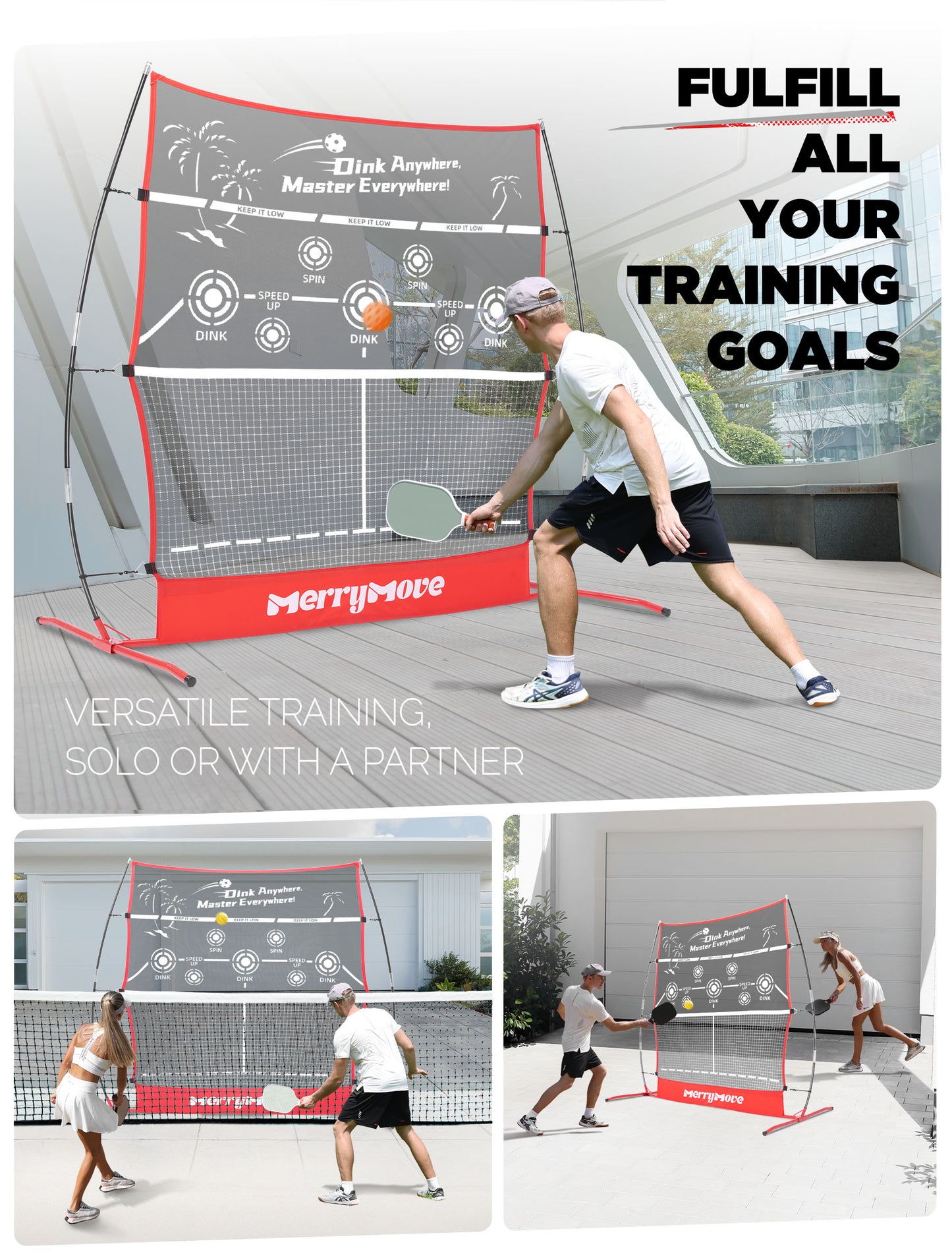 Pickleball Practice Rebounder for Training: Red Pickle Ball Net Training Equipment for Solo Practice - 6FT Mini Pickleball Net for Outdoor Driveway Backyard and Indoor Garage