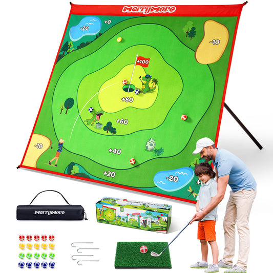Golf Chipping Game Set : Portable 6-Angle Adjustable Practice Mat Set with 20 Sticky Balls for Indoor Outdoor Training & Family Fun (Golf Club Not Included)