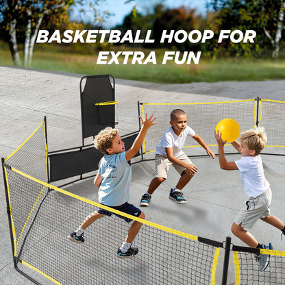 Gaga Ball Pit Portable: 15FT 3in1 Gaga Pit with Basketball Hoop and Soccer Goals