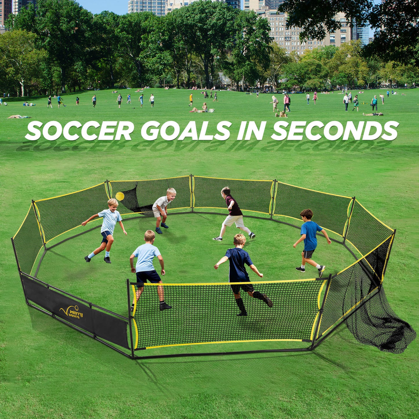 Gaga Ball Pit Portable: 15FT 3in1 Gaga Pit with Basketball Hoop and Soccer Goals