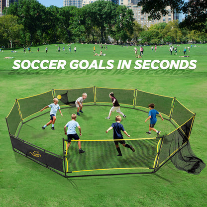 Gaga Ball Pit Portable: 15FT 3in1 Gaga Pit with Basketball Hoop and Soccer Goals